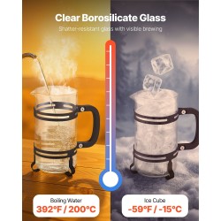 Pressopannu borosilikaattilasista 1 l 304-ruostumattomalla suodattimella tippaamaton kaatonokka