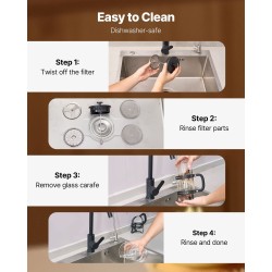 Pressopannu borosilikaattilasista 1 l 304-ruostumattomalla suodattimella tippaamaton kaatonokka