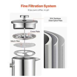 Pressopannu 1 l kaksikerroksinen ruostumaton teräs tyhjiöeristetty terässuodatin