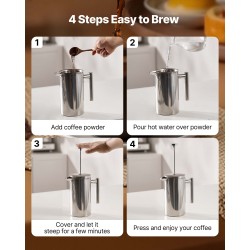Pressopannu 1 l kaksikerroksinen ruostumaton teräs tyhjiöeristetty terässuodatin