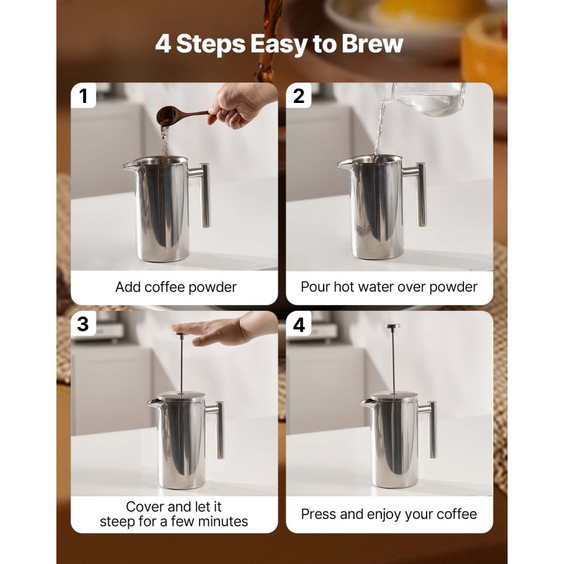 Pressopannu 1 l kaksikerroksinen ruostumaton teräs tyhjiöeristetty terässuodatin