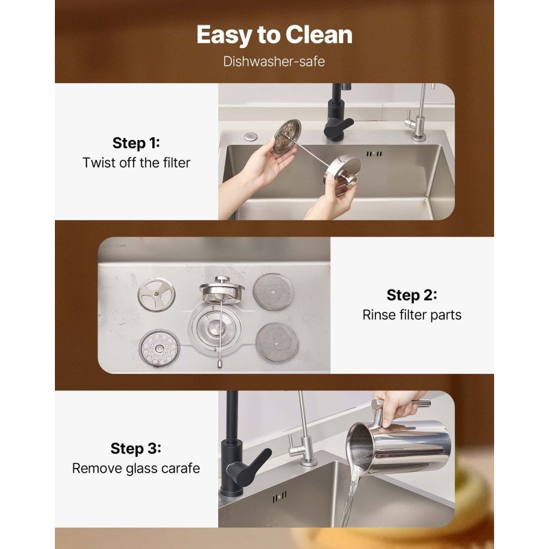 Pressopannu 1 l kaksikerroksinen ruostumaton teräs tyhjiöeristetty terässuodatin