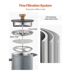 Pressopannu ruostumattomasta teräksestä 1 l kaksikerroksinen tyhjiöeristetty puuvarrella verkkosuodattimella