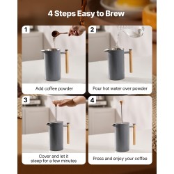 Pressopannu ruostumattomasta teräksestä 1 l kaksikerroksinen tyhjiöeristetty puuvarrella verkkosuodattimella