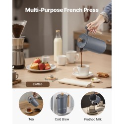 Pressopannu ruostumattomasta teräksestä 1 l kaksikerroksinen tyhjiöeristetty puuvarrella verkkosuodattimella