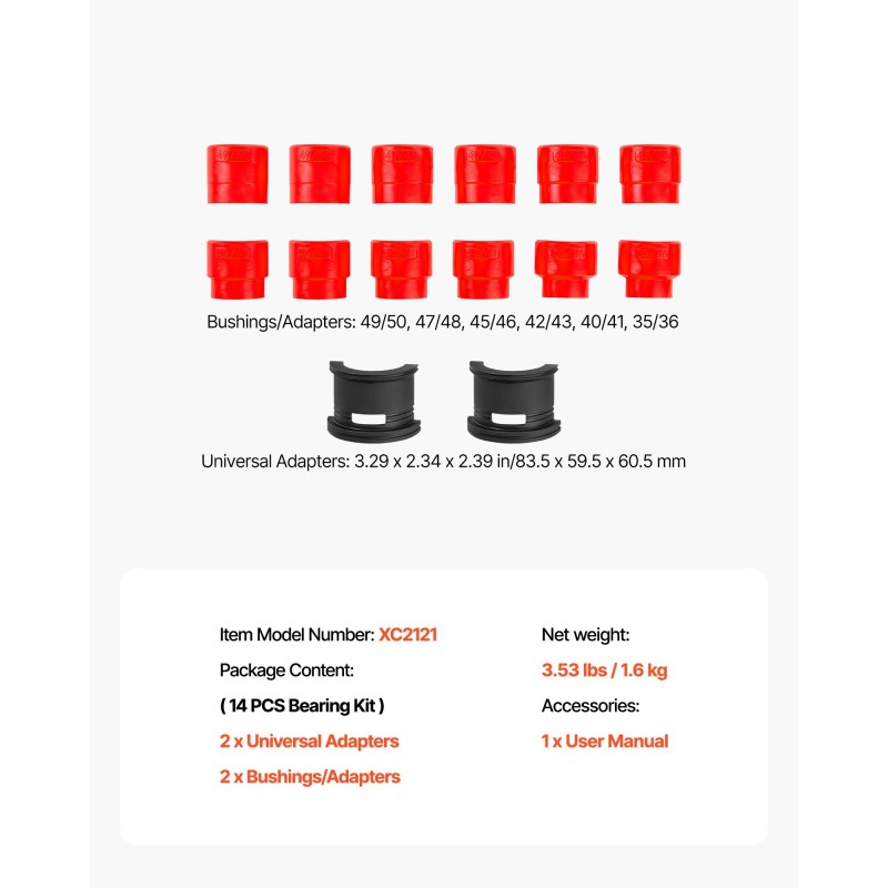 Laakeriprässisarja 14 osaa hiiliteräksestä ruosteenkestävä pinnoite säilytyslaukulla polkupyörille moottoripyörille autoille