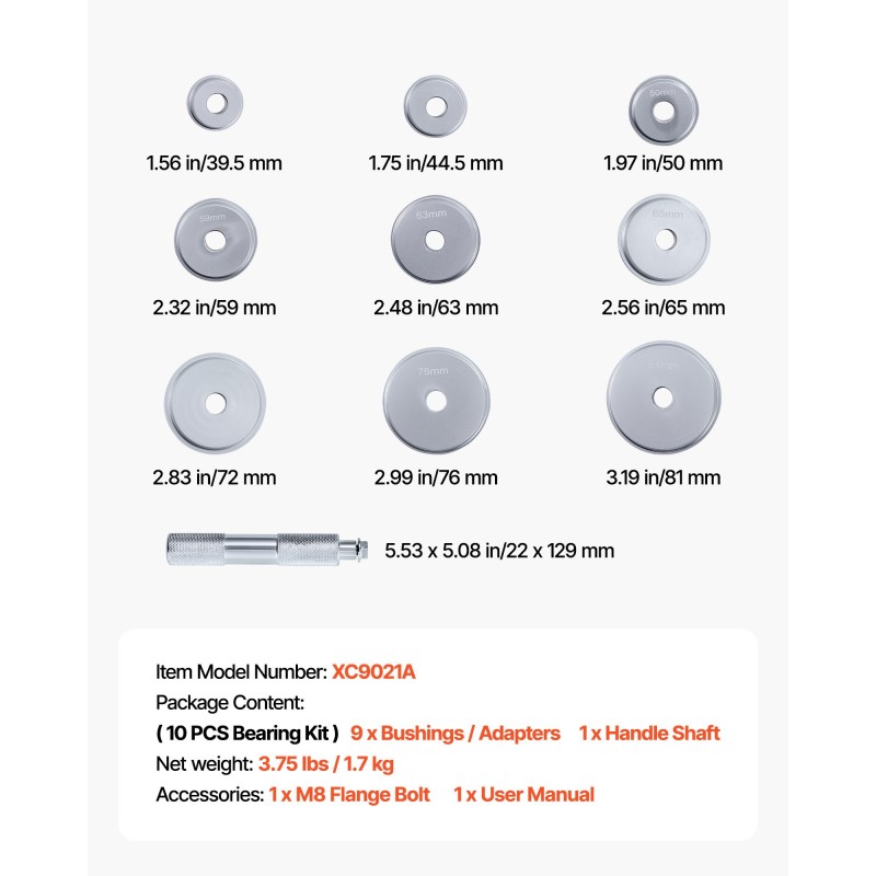 Laakeri ja tiivisteasennussarja metallinen yhdeksän holkkia kymmenen osaa pidennetty kahva