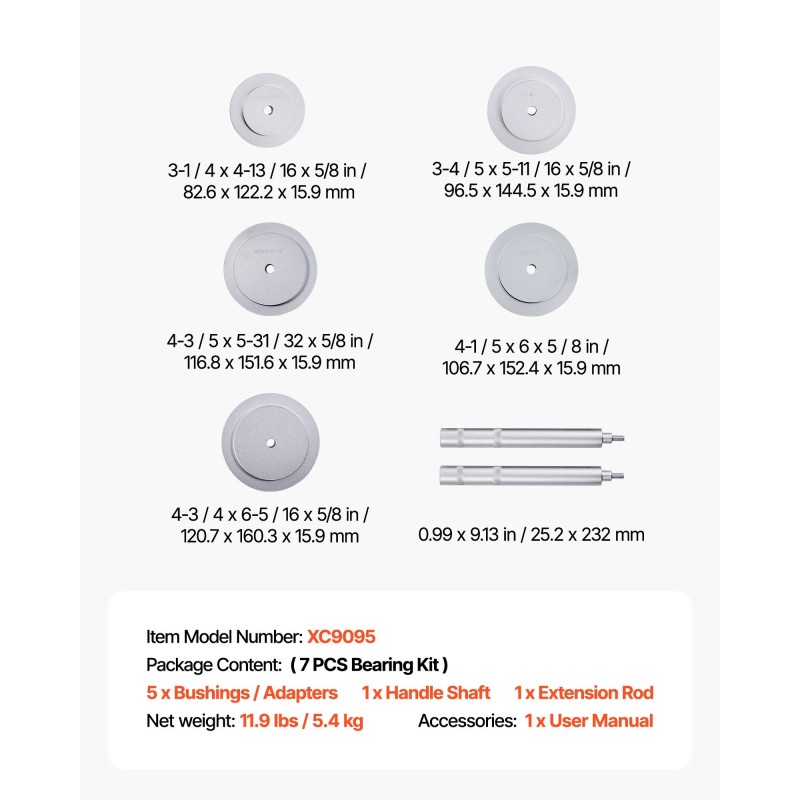 Laakeripuristinsarja 7-osainen metallinen ruosteenkestävä sisältää holkit ja laukku