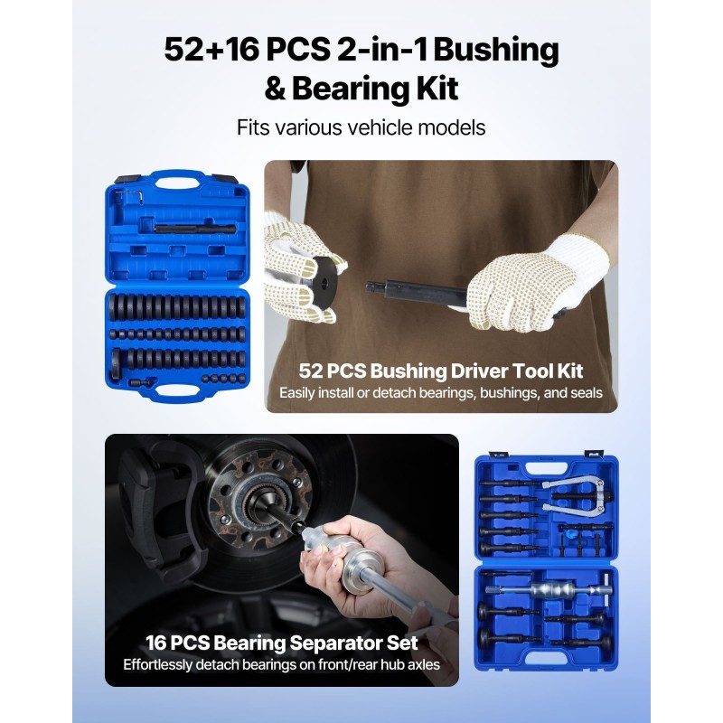 Laakeriprässisarja 68 osaa metallia musta pintakäsittely sisältää avaimen polkupyörille moottoripyörille autoihin