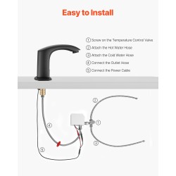 Kosketusvapaa pesuallashana messinki mattamusta infrapuna-anturilla paristokäyttöinen säädettävä veden lämpötila