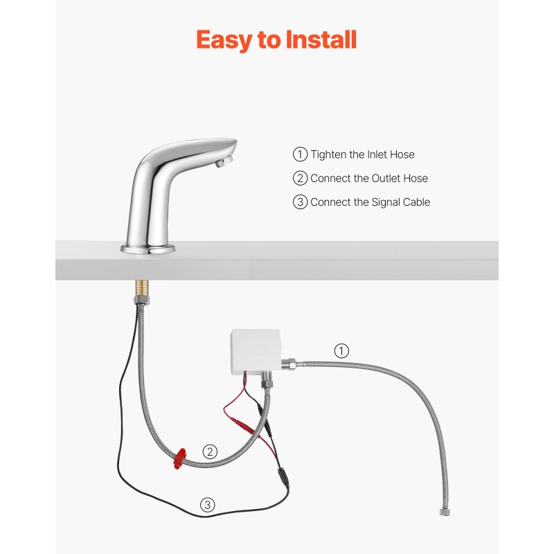 Kosketusvapaa pesuallashana messinkirunkoinen kromipinnoitettu paristokäyttöinen infrapunatunnistimella juoksuputken korkeus