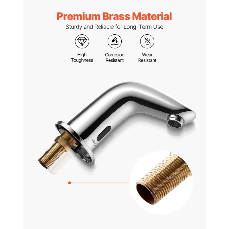 Kosketusvapaa pesuallashana messinkirunkoinen kromipinnoitettu paristokäyttöinen infrapunatunnistimella juoksuputken korkeus