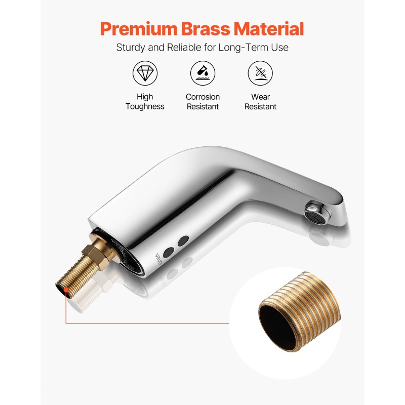 Pesuallashana kosketusvapaa infrapunasensorilla paristokäyttöinen kromattu messinkirunko yksireikäinen