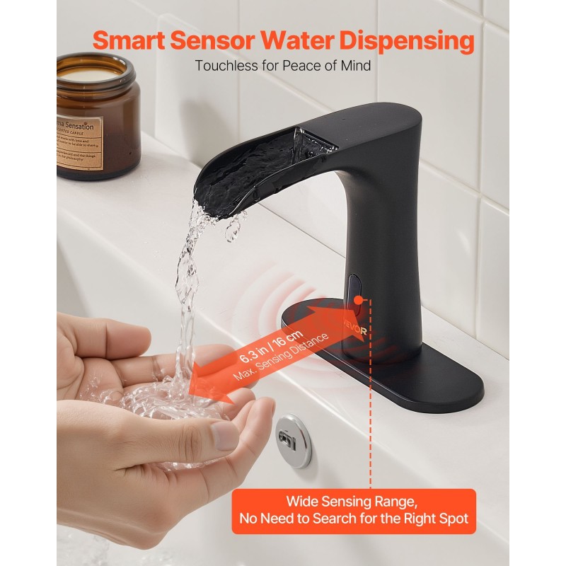 Kosketusvapaa messinkinen pesuallashana mattamusta infrapuna-anturilla lämpötilansäädöllä