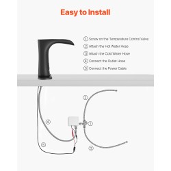 Kosketusvapaa messinkinen pesuallashana mattamusta infrapuna-anturilla lämpötilansäädöllä