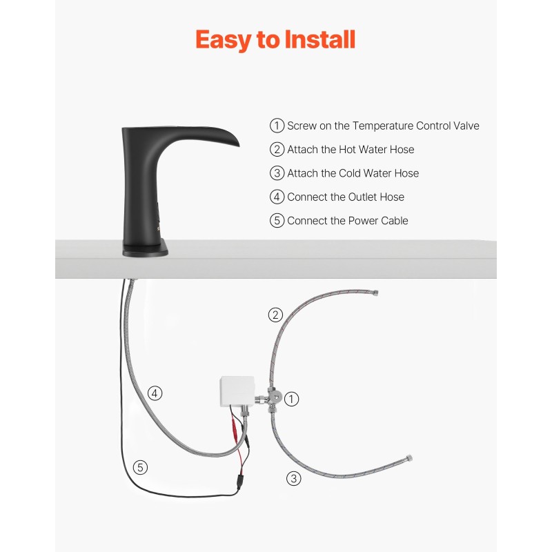 Kosketusvapaa messinkinen pesuallashana mattamusta infrapuna-anturilla lämpötilansäädöllä
