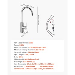 Kosketusvapaa pesu- ja keittiöhana 304-ruostumaton teräs kromattu infrapuna-anturi yksivipuhana 20 cm