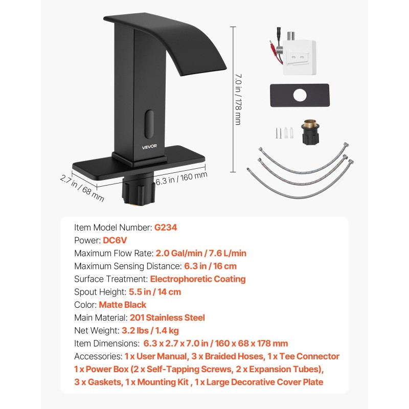 Kosketusvapaa pesuallashana infrapunatunnistimella mattamusta ruostumaton teräs 14 senttimetriä