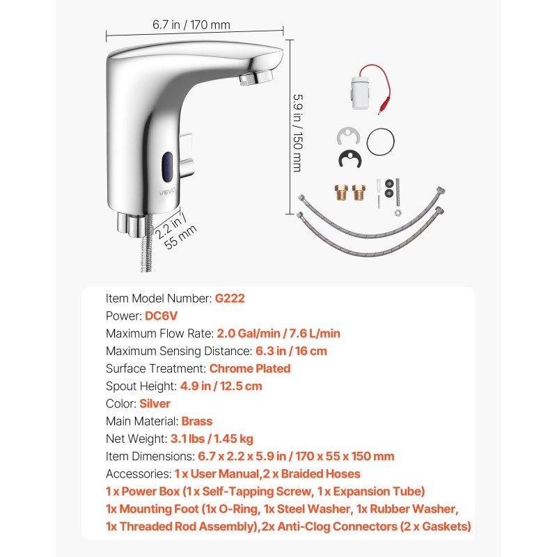 Koskettamaton kylpyhuonehana messinkirunkoinen kromipinnoitettu 9,5 mm liitäntä paristokäyttöinen