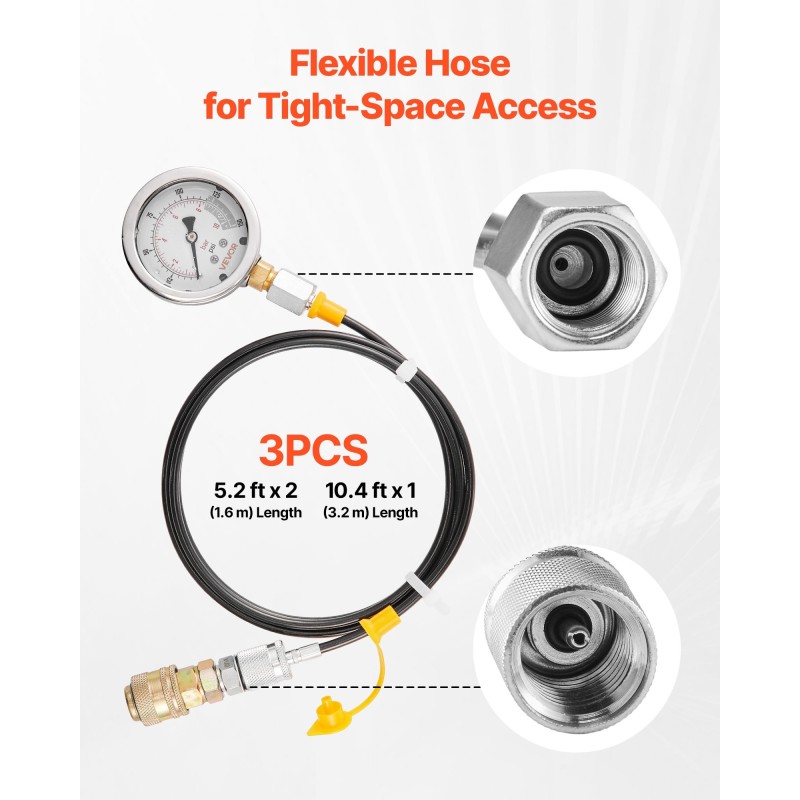 Hydraulinen paineen testisarja kaivinkoneisiin 5 mittaria 20 liitintä 3 letkua
