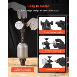 Hydraulinen typenakkujen täyttö ja testauspakkaus metallirunkoinen 2 m letku 3 painemittaria