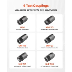 Hydraulinen typenakkujen täyttö ja testauspakkaus metallirunkoinen 2 m letku 3 painemittaria