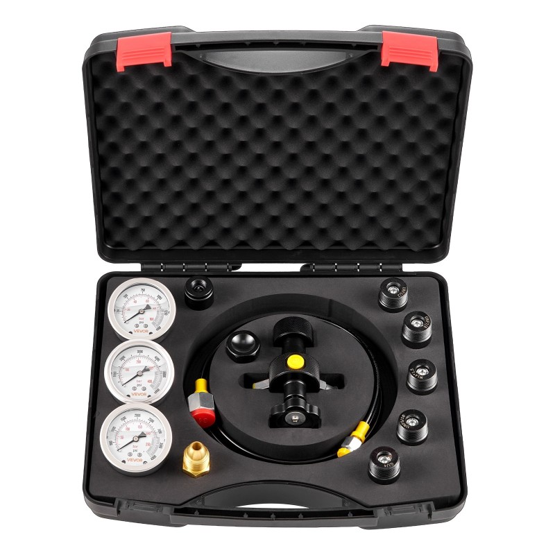 Hydraulinen typenakkujen täyttö ja testauspakkaus metallirunkoinen 2 m letku 3 painemittaria