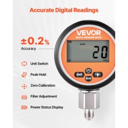 Digitaalinen hydraulinen painetestaussarja ruostumaton teräs 0–700 bar G1/8-liitäntä 1,6 m letku
