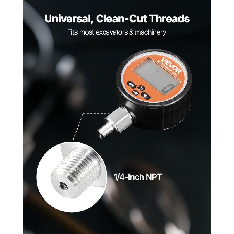 Digitaalinen hydraulipainemittari 0–700 bar taustavalaistu näyttö 304-ruostumaton teräs silikonisuojus