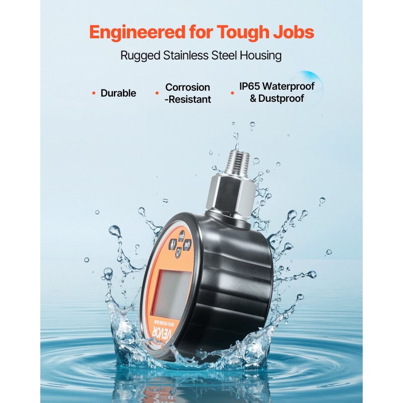 Digitaalinen hydraulipainemittari 0–700 bar taustavalaistu näyttö 304-ruostumaton teräs silikonisuojus