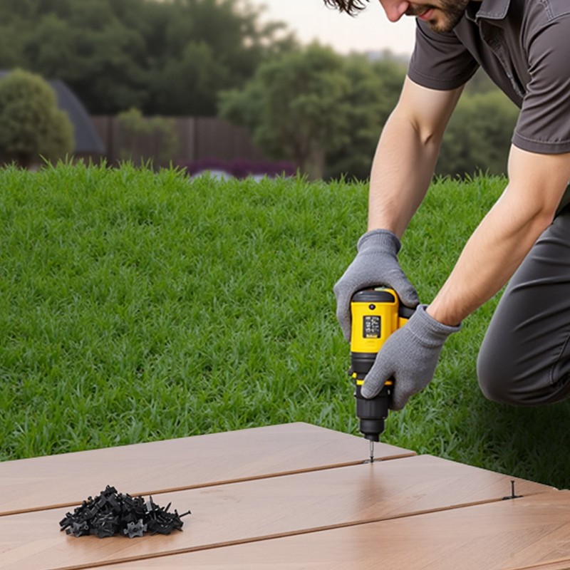 Piilokiinnikkeet komposiittiterassilaudoille 500 kpl musta PP-muovi ja 304-ruostumaton teräs