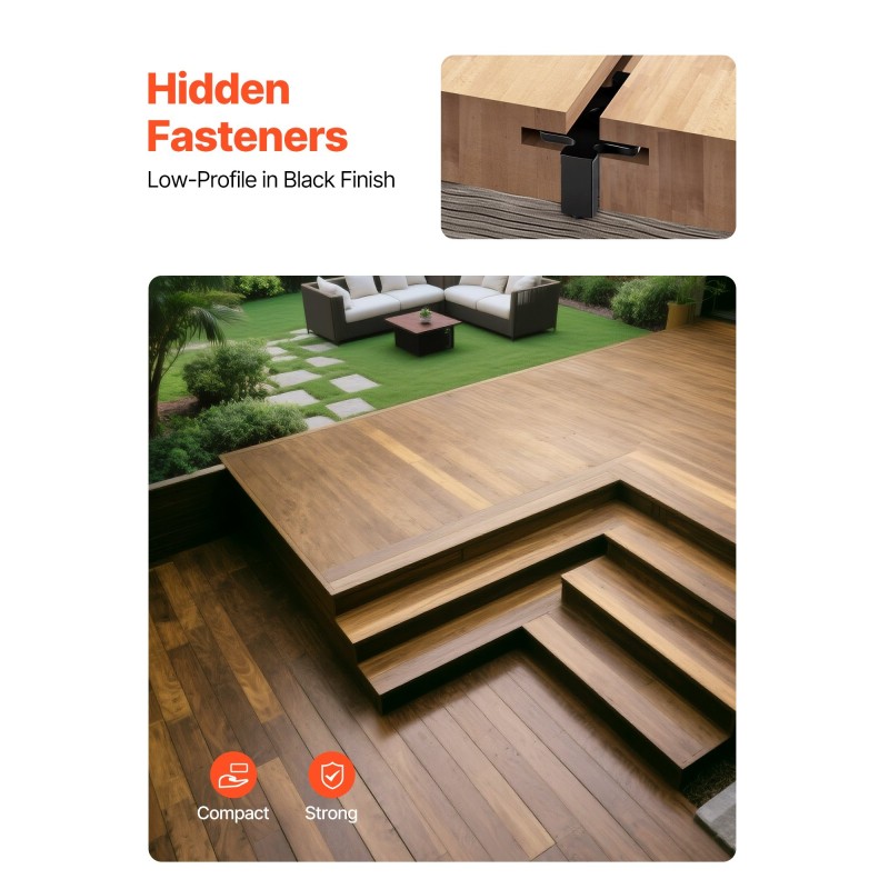 Piilokiinnikkeet terassilaudoille musta polypropeeni tähtikantaruuvit 90 kpl 10 mm