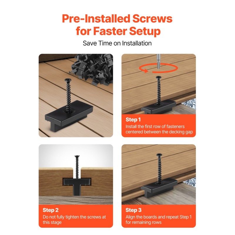 Piilotetut terassikiinnikkeet PP-muovia ja 304-ruostumatonta terästä 500 kpl