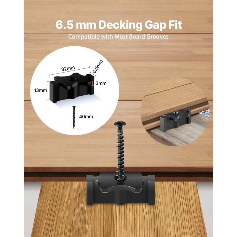 Piilokiinnikkeet komposiittiterassilaudoille musta polypropeeni ruostumaton teräs 900 kpl