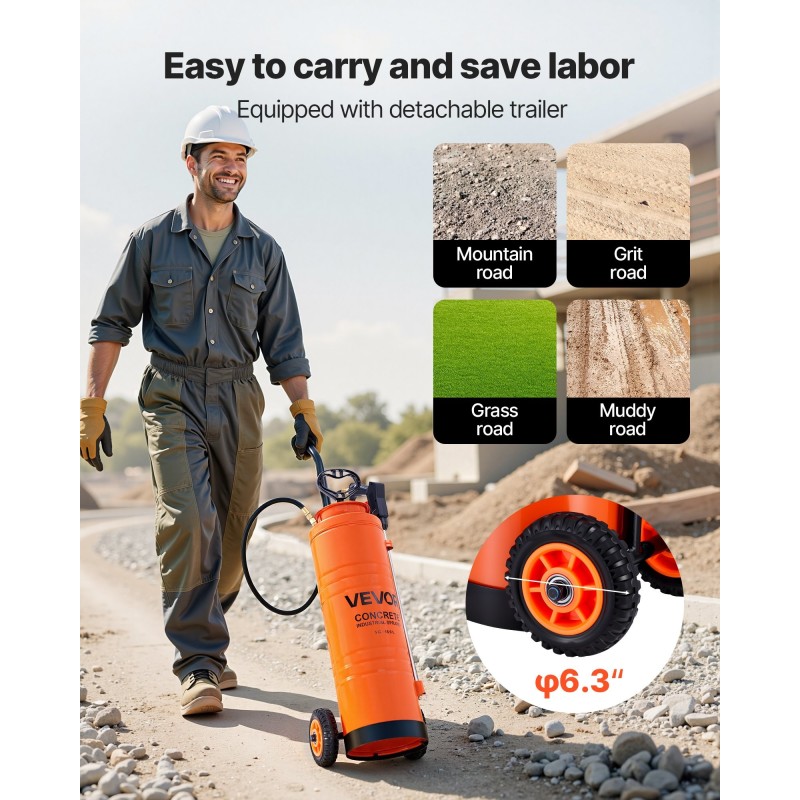 Betoniruisku ruostumattomasta teräksestä 19 litran säiliöllä pyörillä