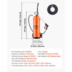 Betoniruisku ruostumattomasta teräksestä 19 litran säiliöllä pyörillä