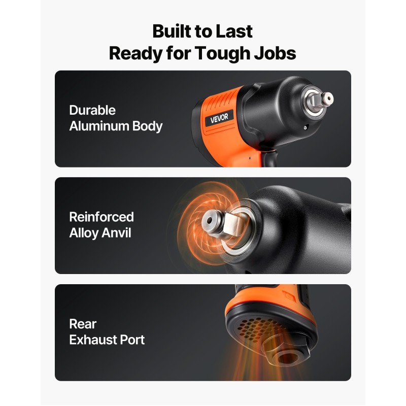 Puolituumainen paineilmakäyttöinen iskumutterinväännin 1490 newtonmetriä alumiiniseos neliasteinen väännönsäätö