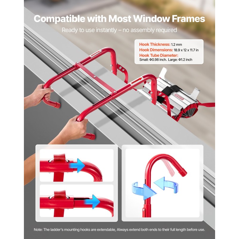 Hätäpoistumistikkaat alumiiniseos 2-kerroksiseen taloon 4 metrin turvahihnalla 454 kg kantavuus