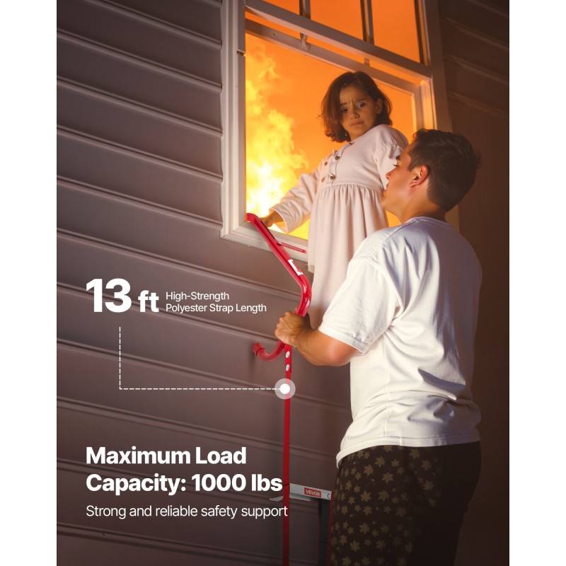 Hätäpoistumistikkaat alumiiniseos 2-kerroksiseen taloon 4 metrin turvahihnalla 454 kg kantavuus