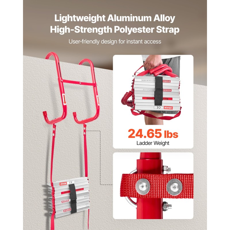 Hätäpoistumistikkaat alumiiniseos 15,24 m turvahihna 5–6 kerroksen rakennuksiin 453,6 kg kantavuus