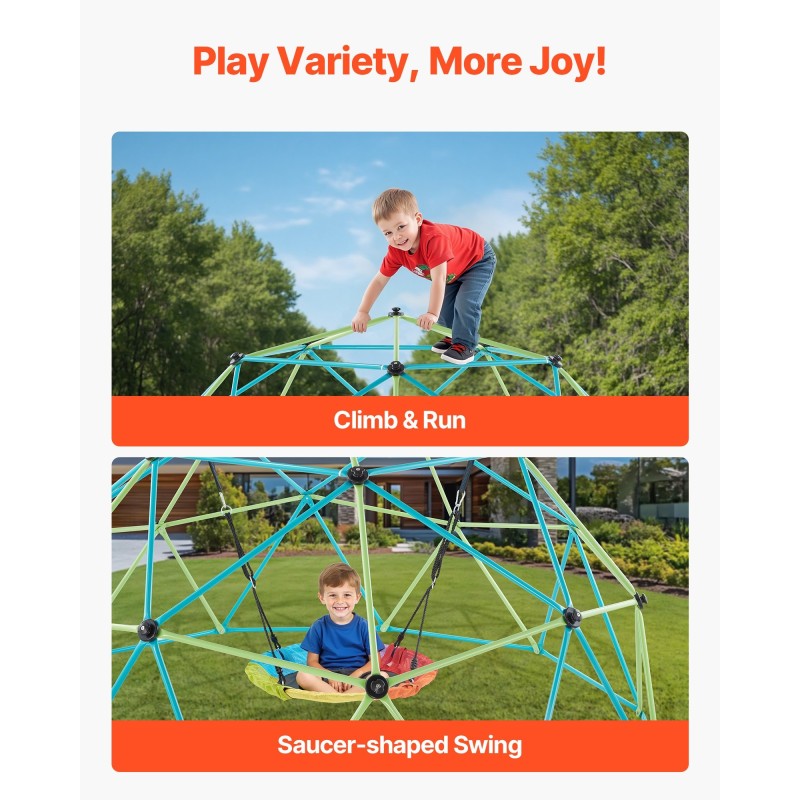 Kiipeilykupoli teräs 305 cm lautaskeinulla 453 kg kantavuus 3–10-vuotiaille