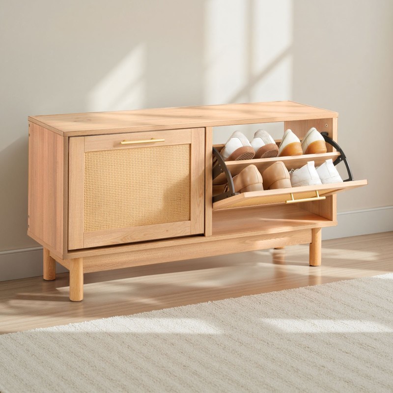 Kenkäpenkki lastulevyinen rottinkimaisilla ovilla eteiseen 4 lokeroa