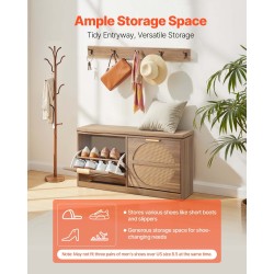 Eteisen kenkäpenkki MDF ja rottinki neljä kääntyvää lokeroa päällystetty istuintyyny luonnonpuun sävy