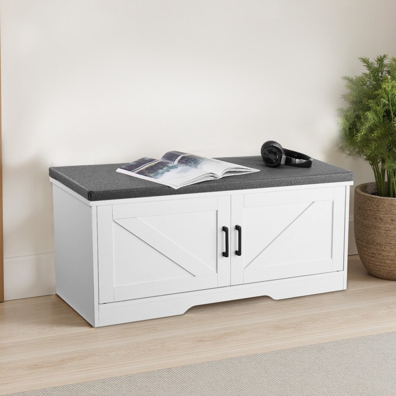 Kenkäpenkki eteiseen lastulevy vaahtomuovi kangaspäällinen 4 lokeroa valkoinen musta