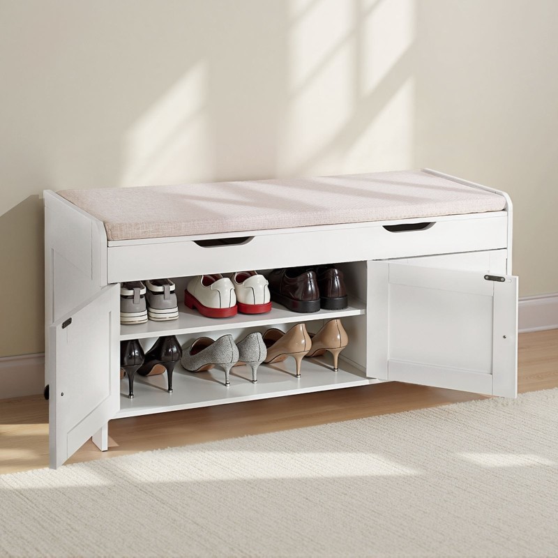 Kenkäpenkki lastulevy ja pellavakangas 105x35x50 cm 3 lokeroa