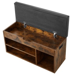 Kenkäpenkki puupohjainen lastulevy pehmustettu istuin kolme lokeroa ruskea ja musta eteiseen