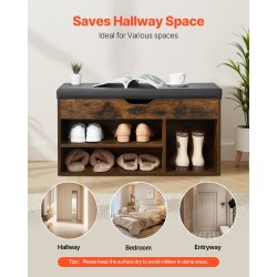 Kenkäpenkki puupohjainen lastulevy pehmustettu istuin kolme lokeroa ruskea ja musta eteiseen