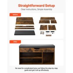 Kenkäpenkki puupohjainen lastulevy pehmustettu istuin kolme lokeroa ruskea ja musta eteiseen