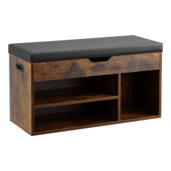 Kenkäpenkki puupohjainen lastulevy pehmustettu istuin kolme lokeroa ruskea ja musta eteiseen