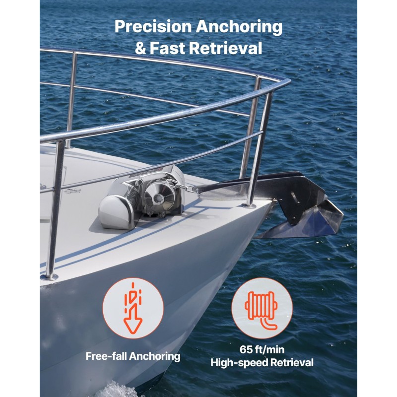 Sähköinen ankkurivinssi 12 V 316-ruostumaton teräs 7–9 m veneisiin